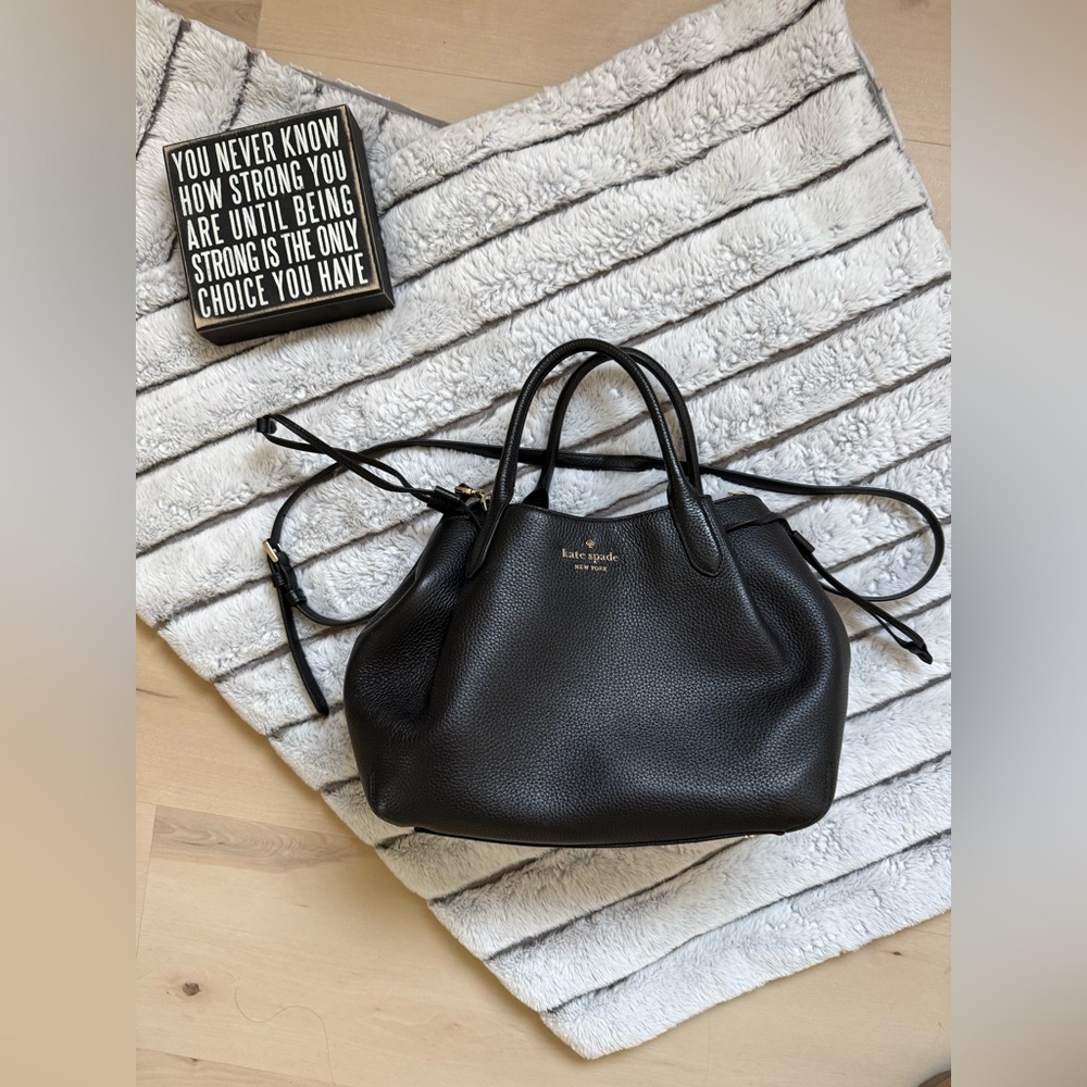 kate spade Black Pebbled Leather Tote with Top Handles - Picture 1 of 8